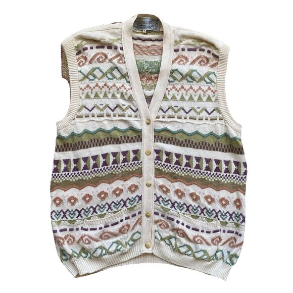 Vintage Gaeltarra Sweater Vest 42" US Large Irish Cotton Ireland Button Front - Picture 1 of 6